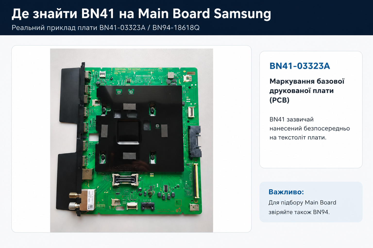 Де знайти маркування BN41-03323A на головній платі Main Board Samsung